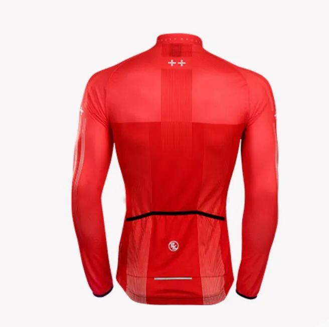 Solid Red Men Long Sleeve Cycling Jersey