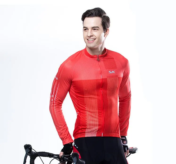 Solid Red Men Long Sleeve Cycling Jersey