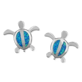 Sterling Silver Synthetic Blue Opal Turtle Stud Earrings