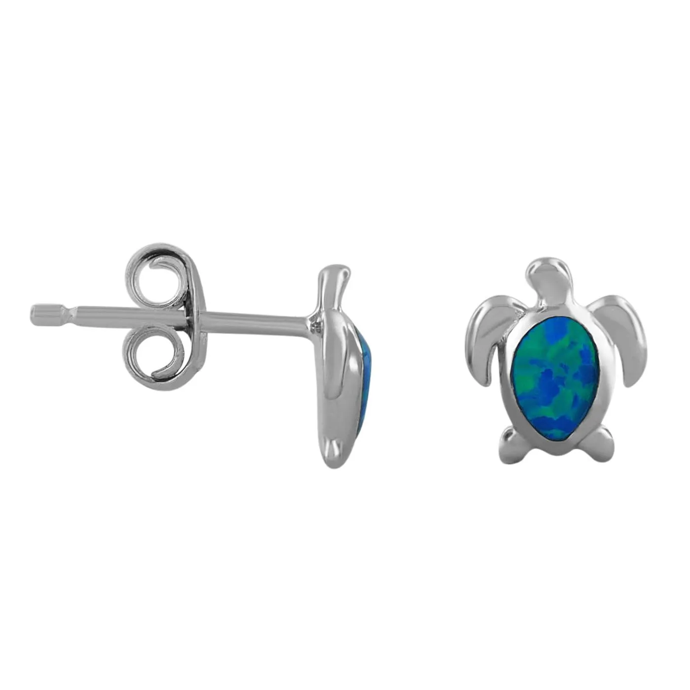 Sterling Silver Synthetic Opal Mini XS Turtle Stud Earrings