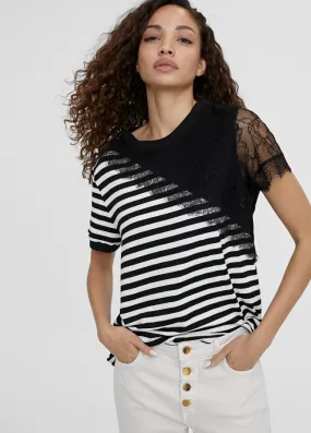 STRIPED LACE T-SHIRT (Size UK 16)