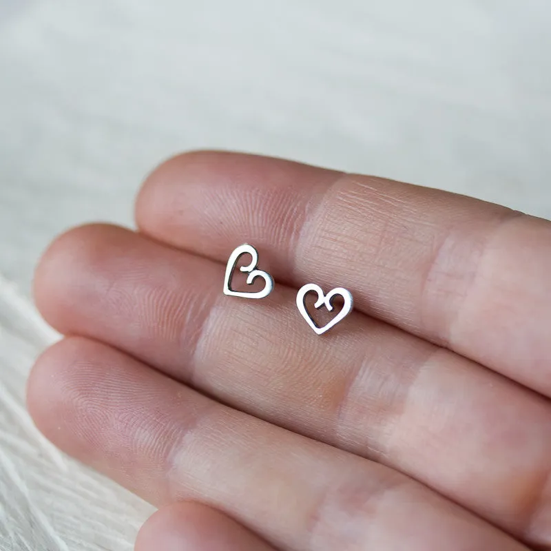 Tiny Heart Stud Earrings, romantic gift for her