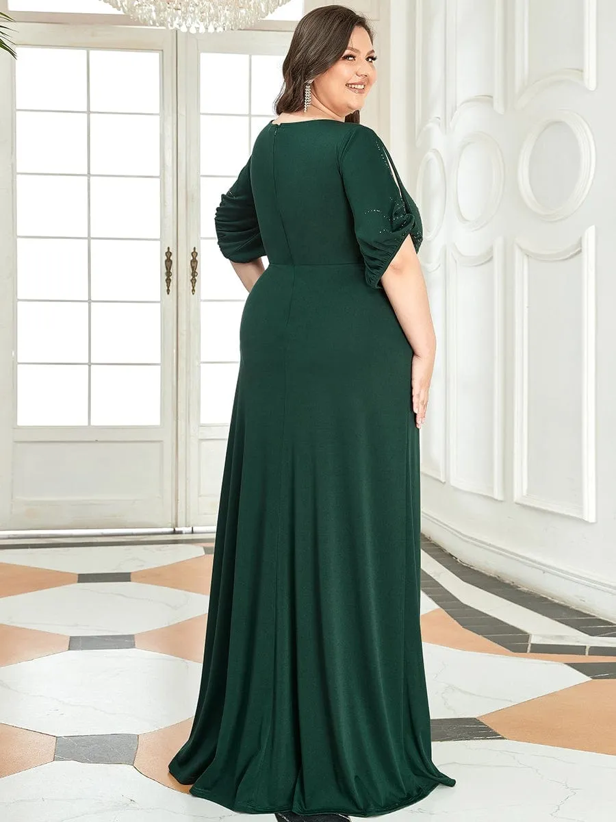 Trendy Round Neck Bodycon Wedding Guest Dress with Sleeves