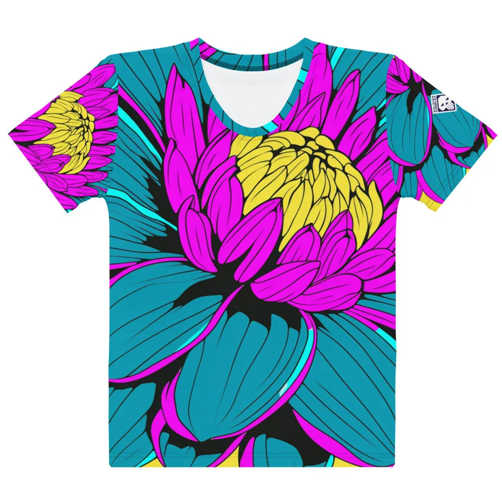 Unleash Your Inner Pop Art Fan with Women's Dahlia Print BJJ Short Sleeve Rash Guard 001