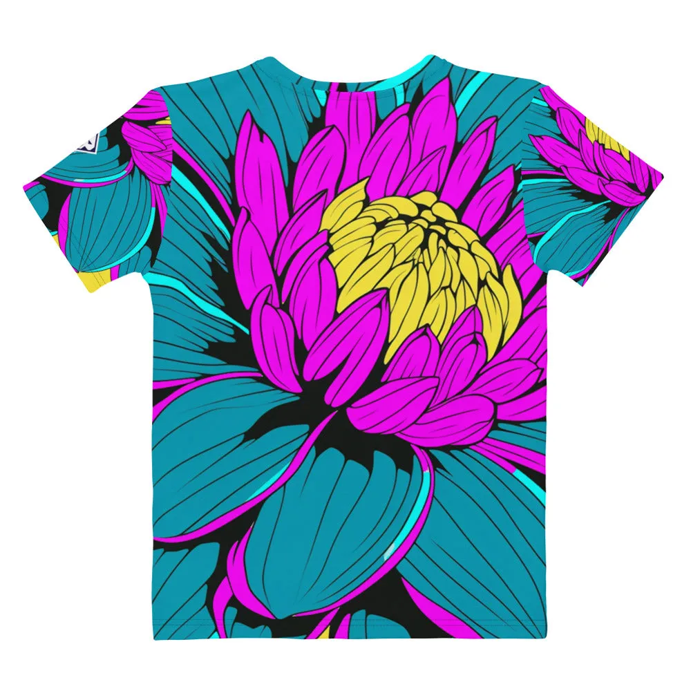 Unleash Your Inner Pop Art Fan with Women's Dahlia Print BJJ Short Sleeve Rash Guard 001