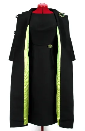 Vintage Chartreuse Satin lined Coat with Matching A-Line Dress