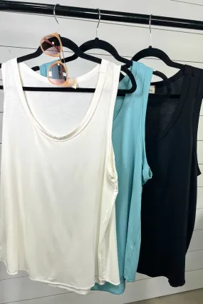 Walk Alone- {Black, White, & Blue} Raw Edge Tank Top