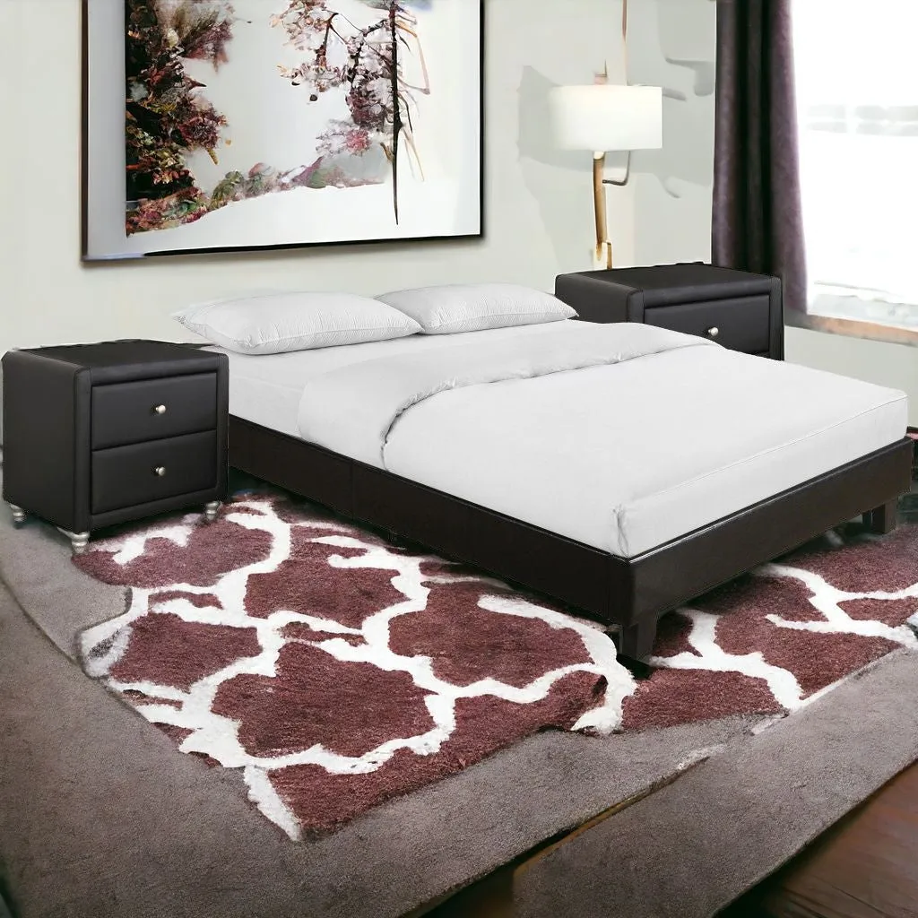 White Platform Queen Bed with Two Nightstands