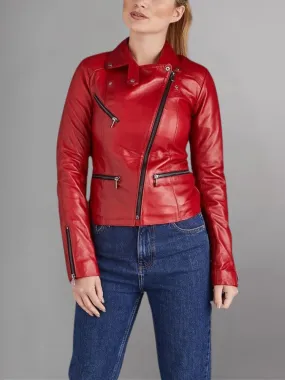 Woman Fashion Red Leather Jacket