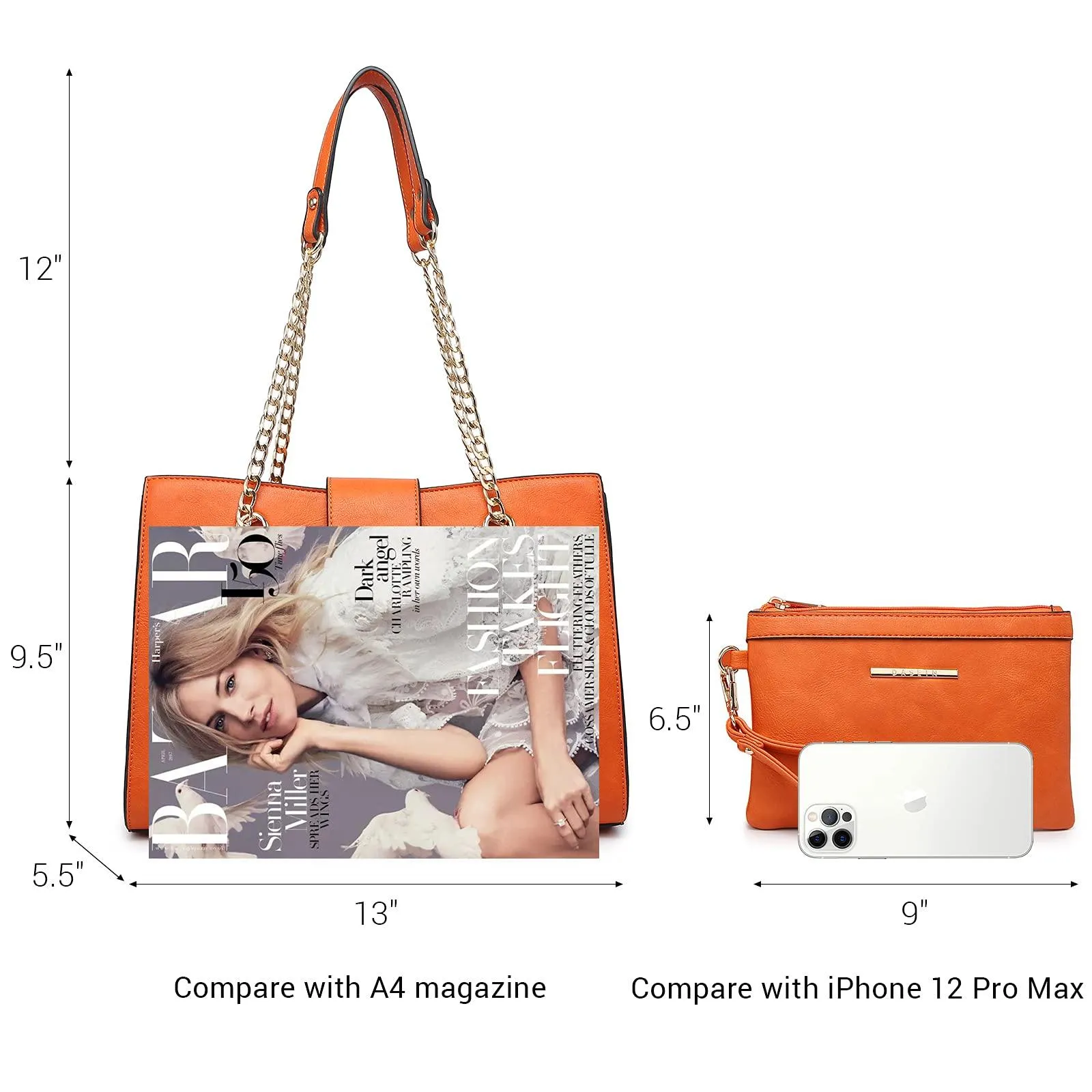 Women Fashion Chain Fashion Belt lock Tote Bags With Matching Clutch Dasein