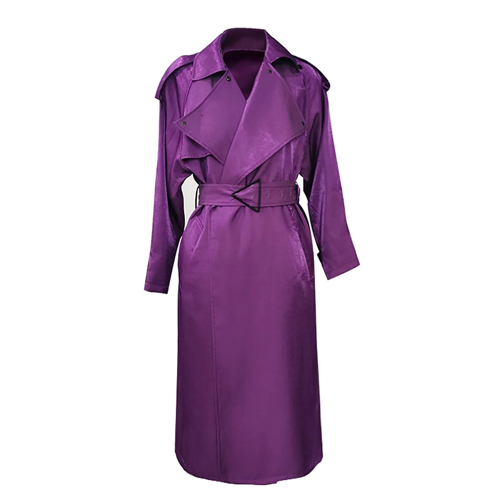 Women Purple Oversize Belted Long Trench Coat