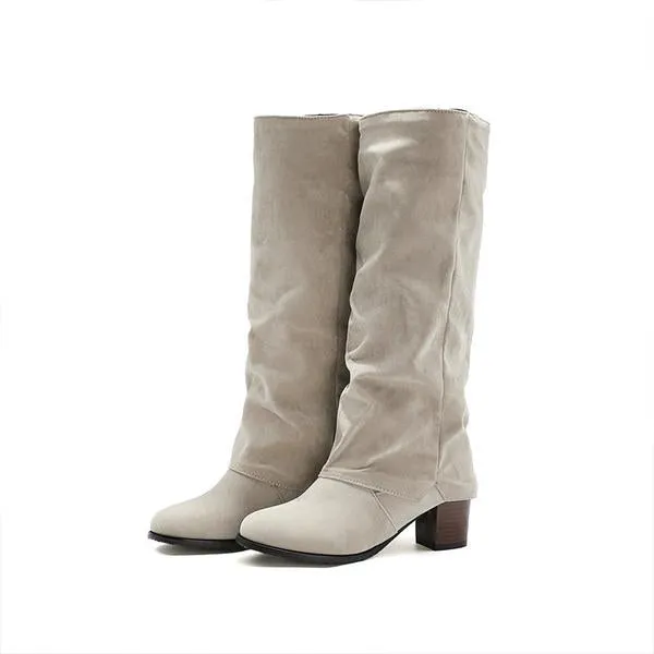 Women's Casual Frosted Thick Heel Knee-High Boots 23083498S