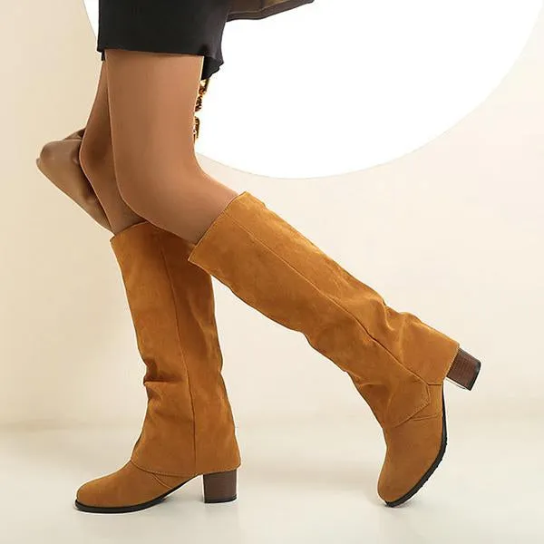 Women's Casual Frosted Thick Heel Knee-High Boots 23083498S