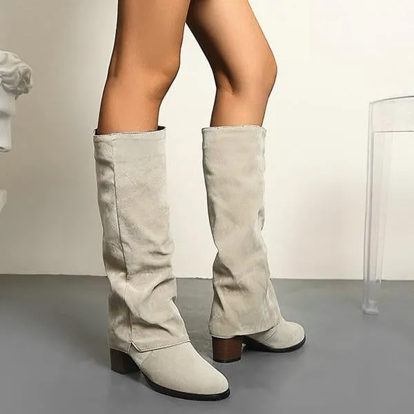 Women's Casual Frosted Thick Heel Knee-High Boots 23083498S