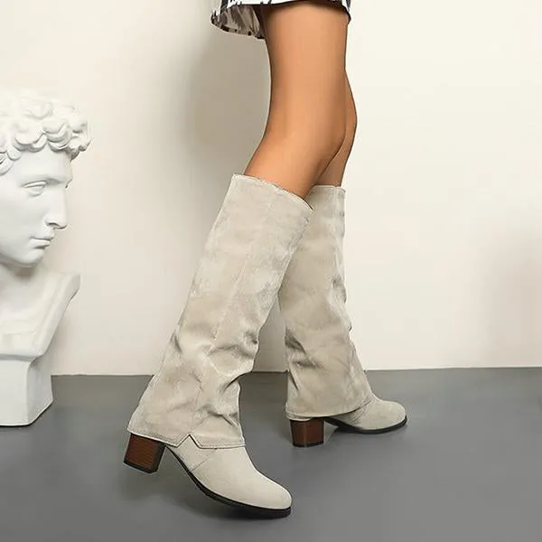 Women's Casual Frosted Thick Heel Knee-High Boots 23083498S