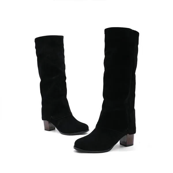 Women's Casual Frosted Thick Heel Knee-High Boots 23083498S