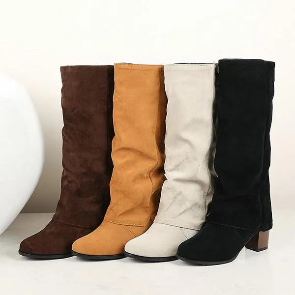 Women's Casual Frosted Thick Heel Knee-High Boots 23083498S