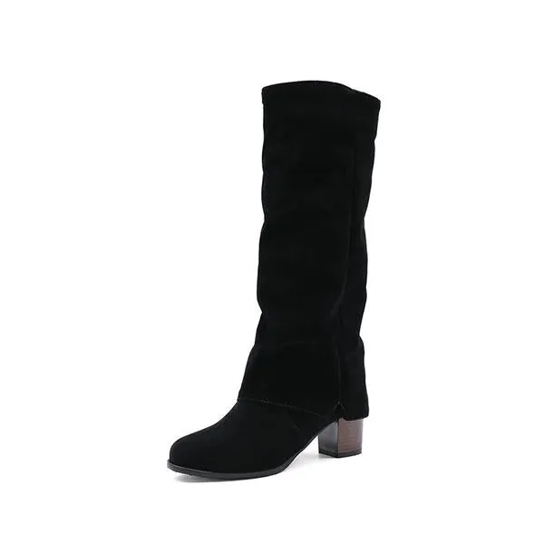 Women's Casual Frosted Thick Heel Knee-High Boots 23083498S