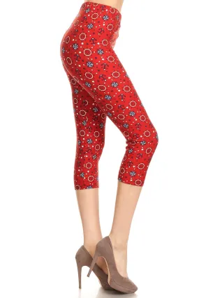 Women's Plus colorful Anchor Compass Printed Cropped Capri Leggings