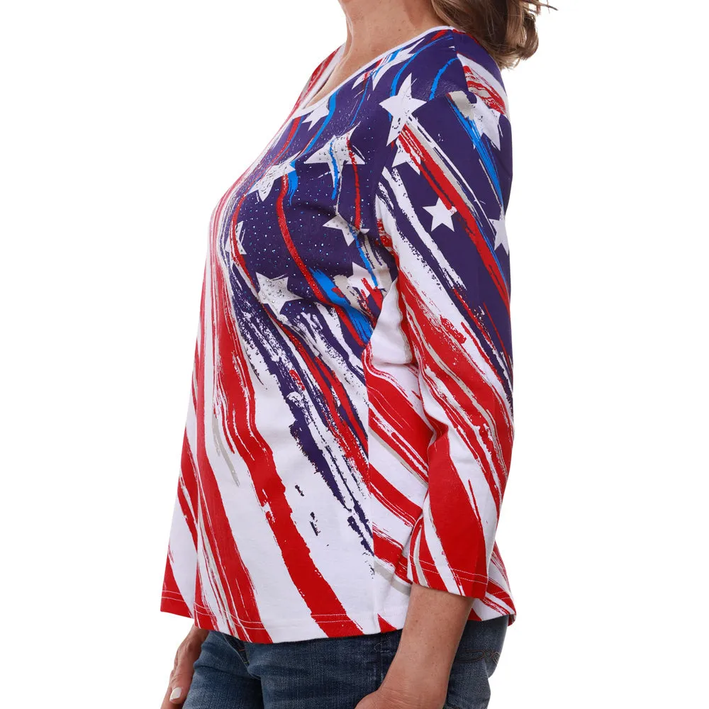 Women's Stars and Stripes 3/4 Sleeve Top