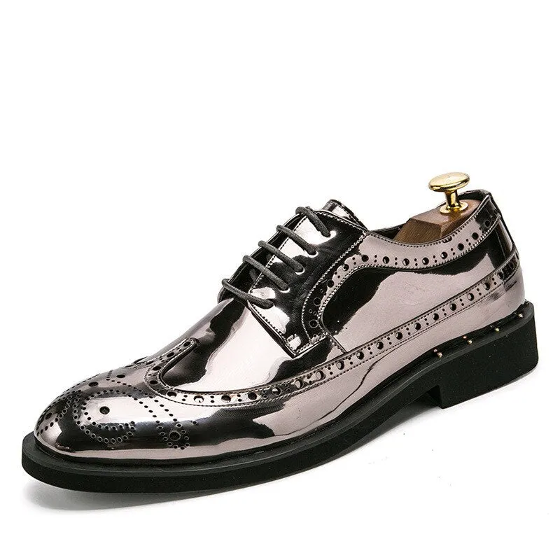 Xituodai   Plus Size 46 Luxury Shiny Patent Leather Brogue Men's Shoes British Pointed Toe Low-Cut Trend Casual Formal Leather Shoes