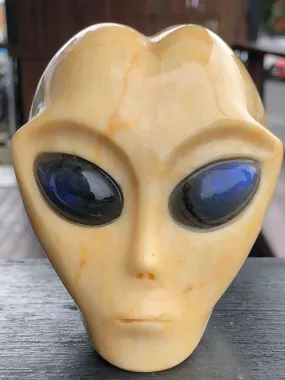 Yellow Jade (Jadeite) Alien with Labradorite Eyes [1k948]