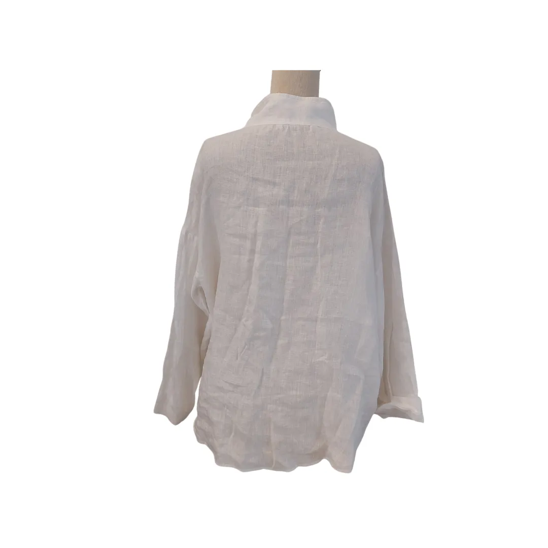 ZARA White Linen with Black Button Top | Pre Loved |