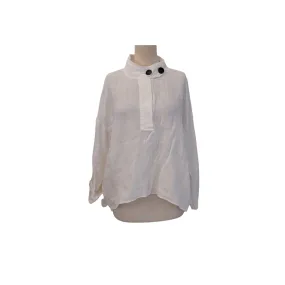 ZARA White Linen with Black Button Top | Pre Loved |