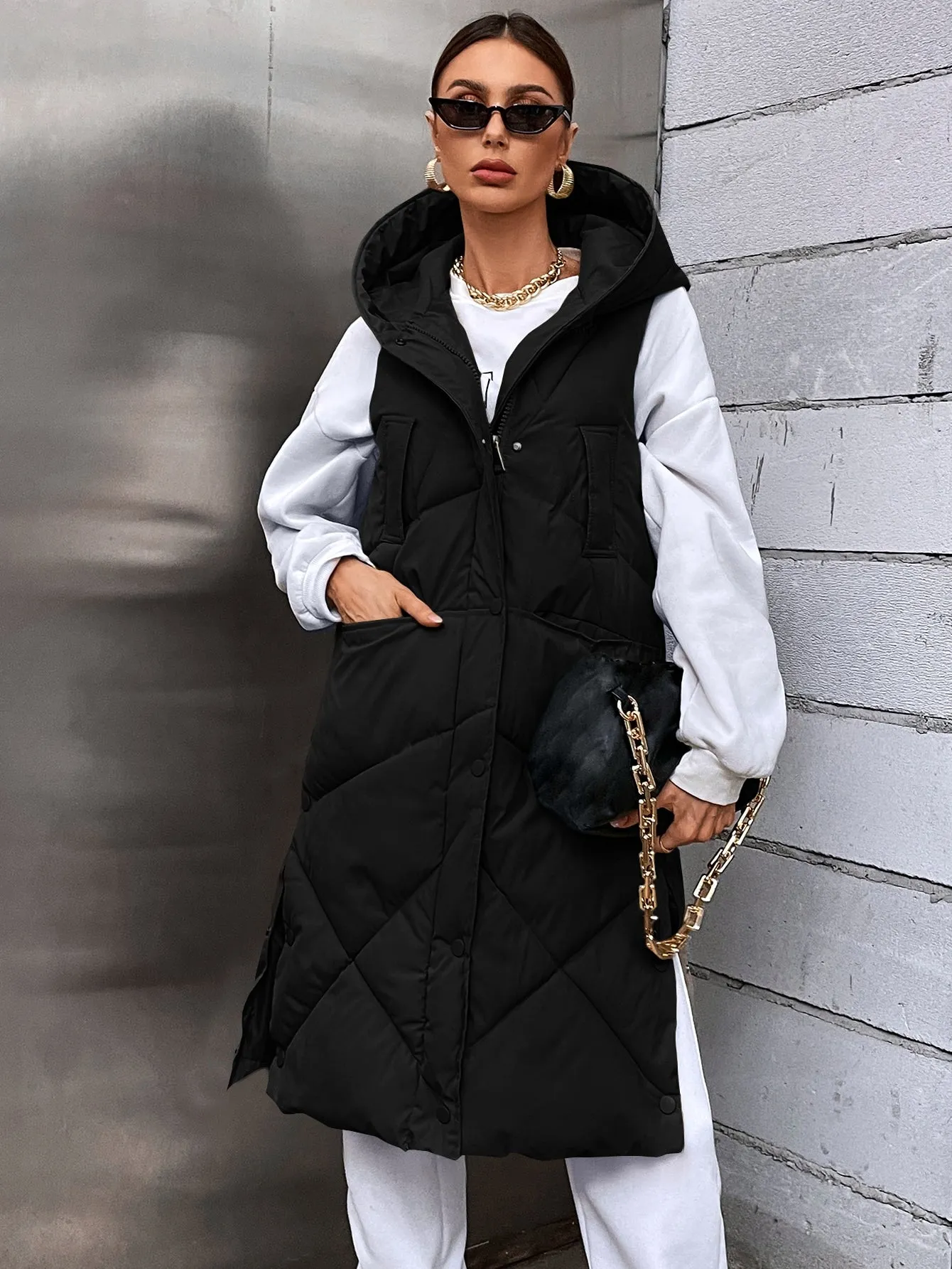 Zip Up Hooded Puffer Vest Coat