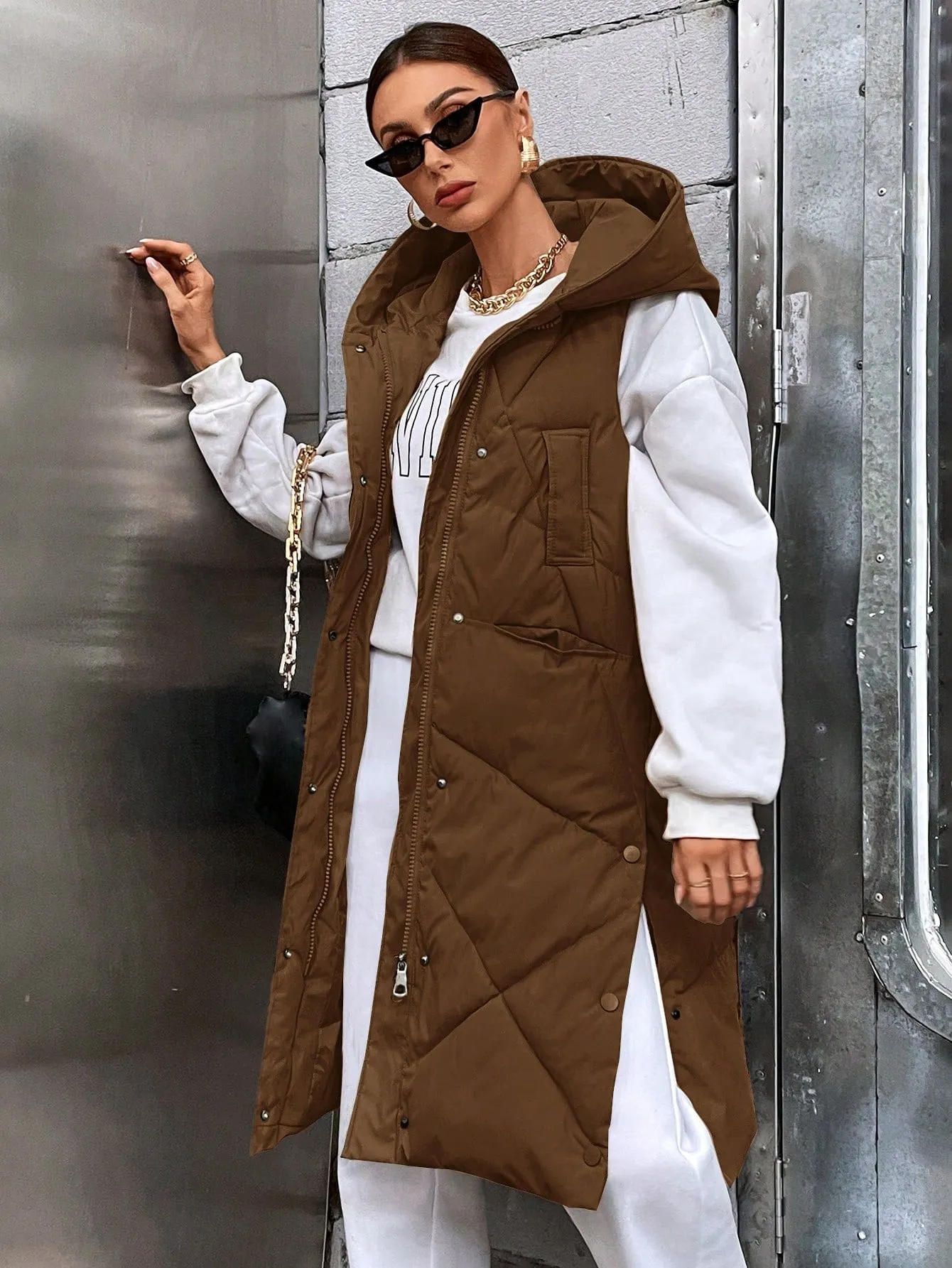 Zip Up Hooded Puffer Vest Coat