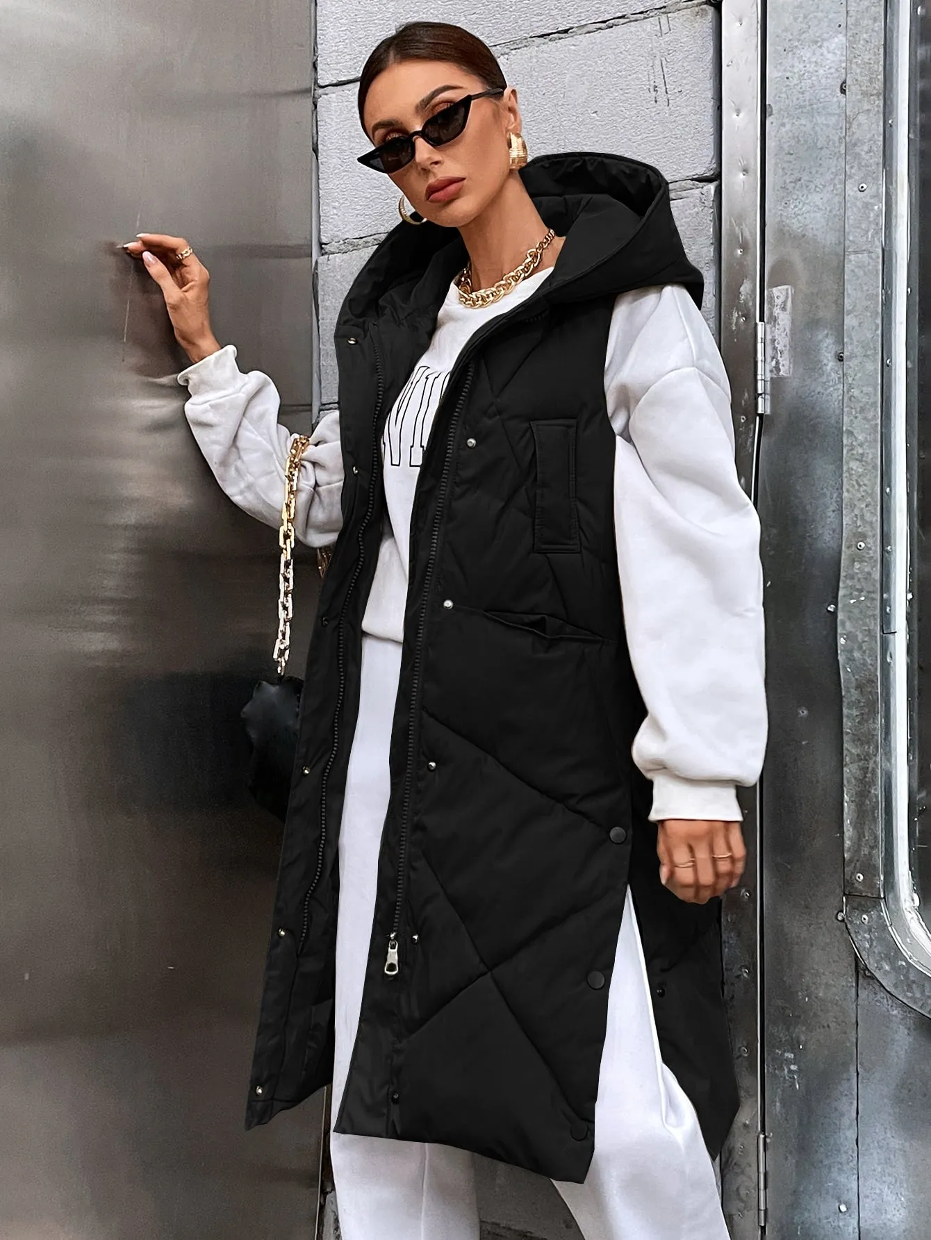 Zip Up Hooded Puffer Vest Coat