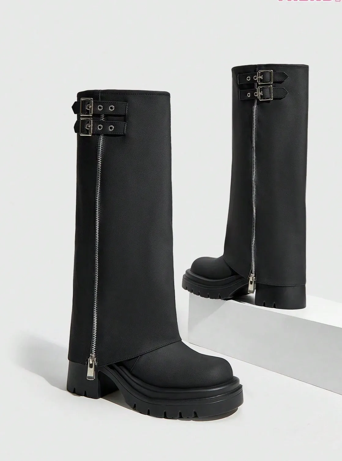 Zip Up Platform Covered Boots