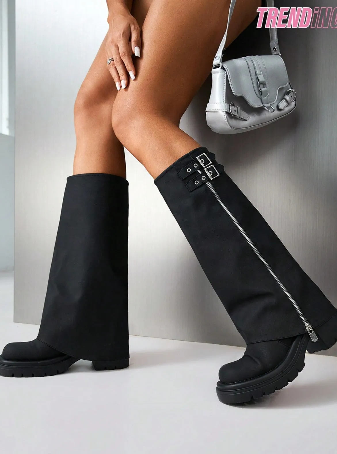 Zip Up Platform Covered Boots