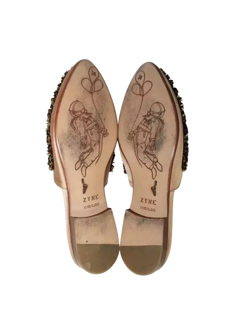 zyne Metallic Bronze Leather Beaded Mules UK 6 EU 39 👠