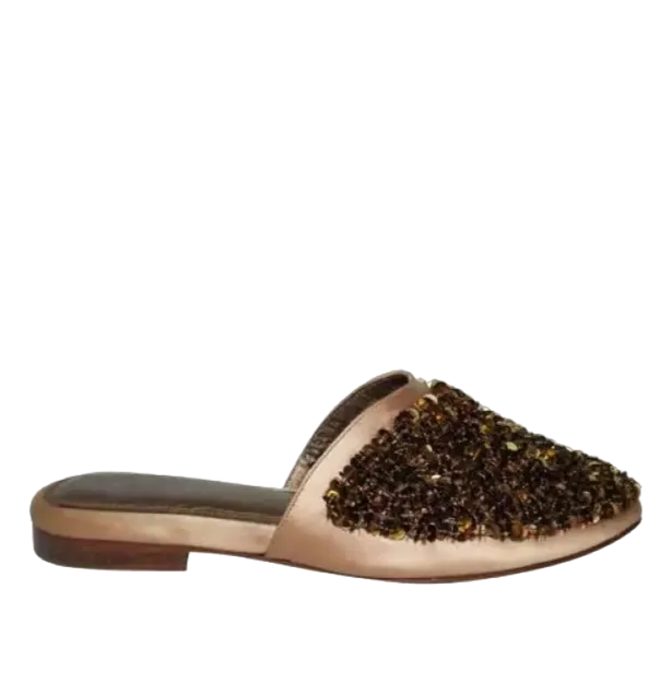 zyne Metallic Bronze Leather Beaded Mules UK 6 EU 39 👠