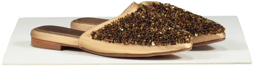 zyne Metallic Bronze Leather Beaded Mules UK 6 EU 39 👠