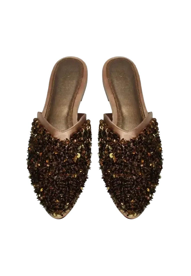 zyne Metallic Bronze Leather Beaded Mules UK 6 EU 39 👠